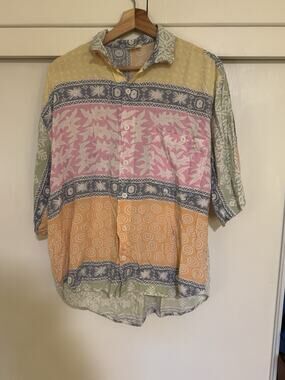 Vintage Bali Chic Pastel Abstract Boho Short Sleeve Shirt